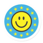 Smiley with yellow stars - blue round sticker