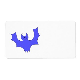 Smiling Bat. Blue Cartoon illustration. Custom label