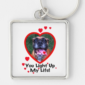 Smiling Boxer Dog Square Keychain