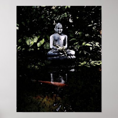Smiling Buddha and Koi Poster by willajaw. meditate and relax