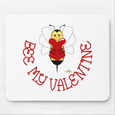 Smiling Bumble Bee Hugs Heart Bee My Valentine Mouse Pads by holidayhearth