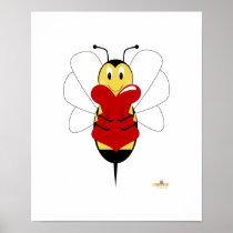 Smiling Bumble Bee Hugs Heart Print