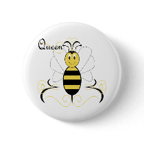 Smiling Bumble Bee Queen Bee Button