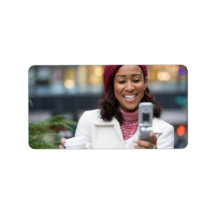 Smiling Business Woman with Cell Phone Custom Address Labels