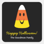 Smiling candy corn fun cute Halloween favor tag Square Sticker
