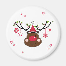 Smiling Christmas Reindeer Magnet