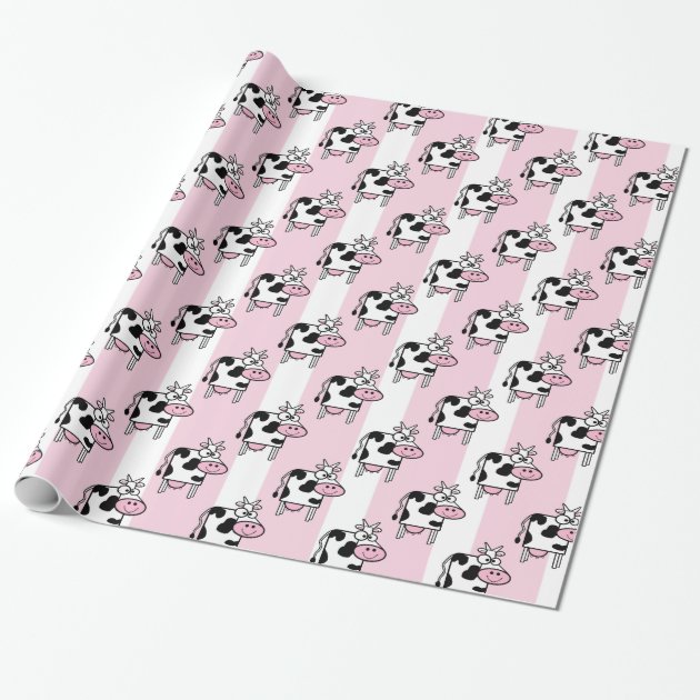 Smiling Cow Girly Animal Print Wrapping Paper 1/4
