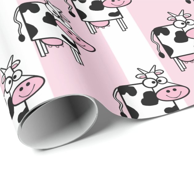 Smiling Cow Girly Animal Print Wrapping Paper 3/4