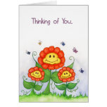 Smiling Daisy Flowers with butterflies cards