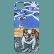 smiling English Bulldog butterfly tree painting casemate cases
