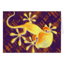 Smiling Gecko - violet orange pattern Greeting Cards