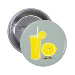 Smiling lemon with lemonade pinback button