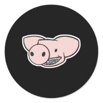 smiling pig with braces round sticker