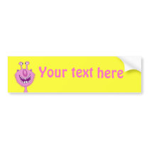 Smiling Pink Cute Monster With Beard Bumper Sticker