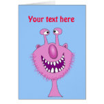 Smiling Pink Cute Monster With Beard Greeting Card