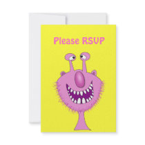 Smiling Pink Cute Monster With Beard Announcement