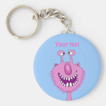 Smiling Pink Cute Monster With Beard Key Chains