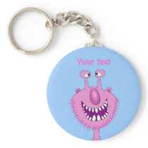 Smiling Pink Cute Monster With Beard Key Chains