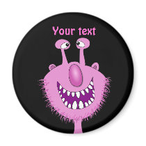 Smiling Pink Cute Monster With Beard Fridge Magnets