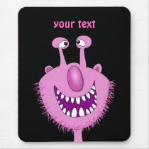 Smiling Pink Cute Monster With Beard Mousepads