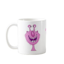 Smiling Pink Cute Monster With Beard Coffee Mugs
