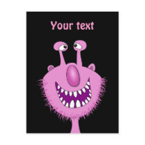 Smiling Pink Cute Monster With Beard Postcards