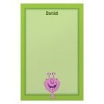 Smiling Pink Cute Monster With Beard Custom Stationery