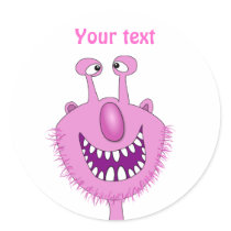 Smiling Pink Cute Monster With Beard Stickers
