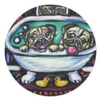 Smiling pugs in bath stickers