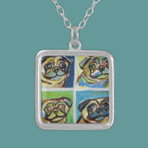 Smiling pugs pop art necklaces