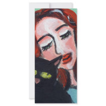 Smiling Redhead w black cat Personalized Rack Card