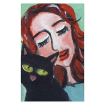 Smiling Redhead w black cat stationery