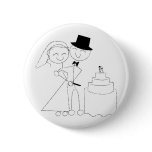 Smiling Stick Figure Couple Cuts the Wedding Cake buttons