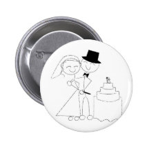 Smiling Stick Figure Couple Cuts the Wedding Cake Pin