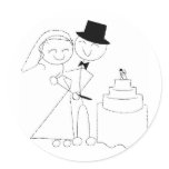 Smiling Stick Figure Couple Cuts the Wedding Cake Round Sticker