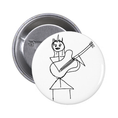 Smiling Stick Figure Girl holding bass / guitar Pinback Button Smiling Stick Figure Girl holding bass / guitar Pinback Button