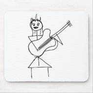 Smiling Stick Figure Girl holding bass / guitar mousepad
