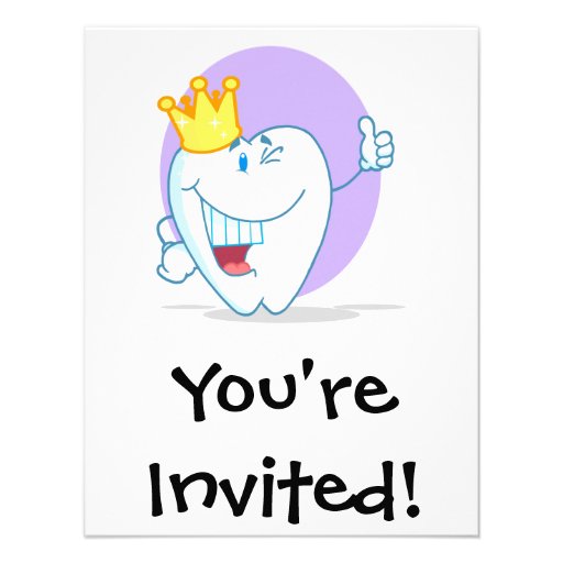Smiling Tooth Cartoon Character With Golden Crown Invites