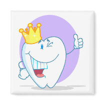Smiling Tooth Cartoon Character With Golden Crown Fridge Magnet