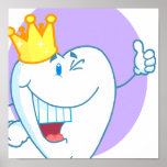 Smiling Tooth Cartoon Character With Golden Crown Posters