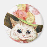 Smiling White Cat With Hat magnets