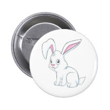 Smiling White Rabbit Button