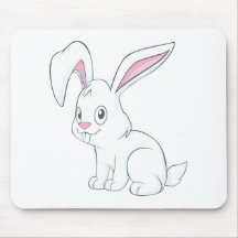 Smiling White Rabbit Mousepads