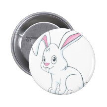 Smiling White Rabbit Pinback Buttons