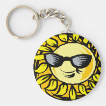 Smiling Yellow Sun With Shades Keychain