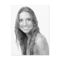 Smiling young woman portrait pencil render postcards