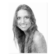 Smiling young woman portrait pencil render post card