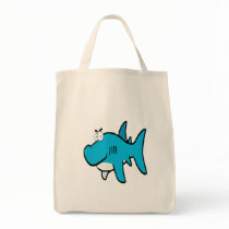 smirking shark cartoon tote bag