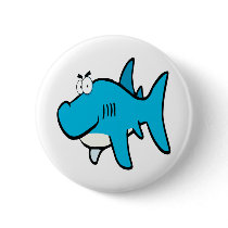 smirking shark cartoon pinback button