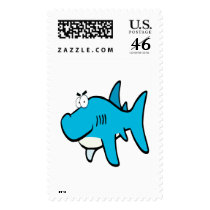 smirking shark cartoon stamp
